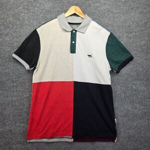 GUNN POLO SPORTS FIT Mens Color Block Patchwork Short Sleeve Polo Shirt L